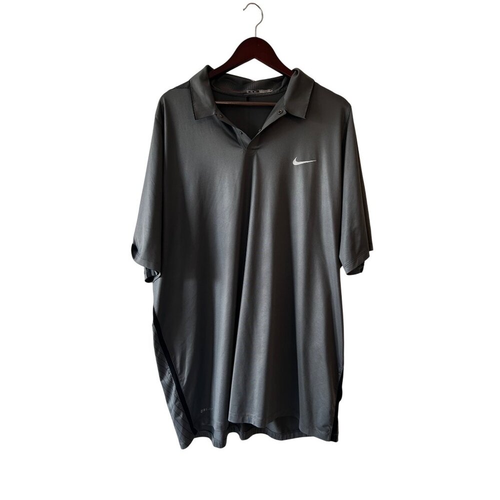 Men's NIKE TIGER WOODS Dri-Fit Polo XXL HEATHER GRAY Striped w/Swoosh